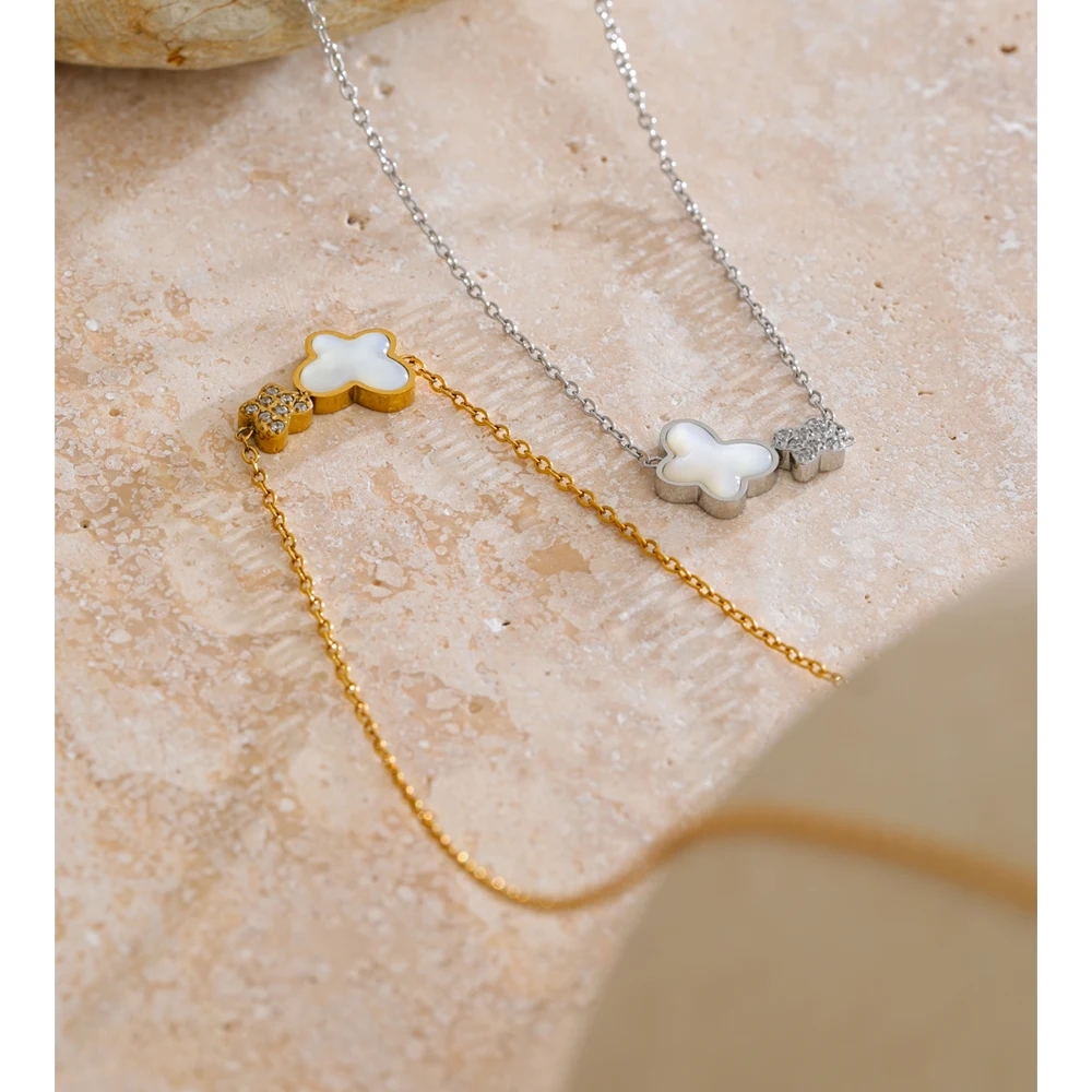 Yhpup Korean Style CNC Zircon Shell Butterfly Pendant Necklace for Women