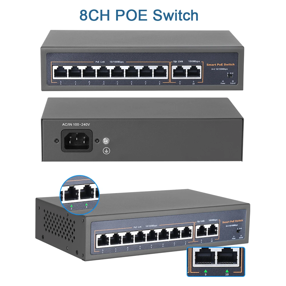 AI POE Switch 4/8/16 Ports Gigabit Network Ethernet 10/100Mbps For IP  Camera