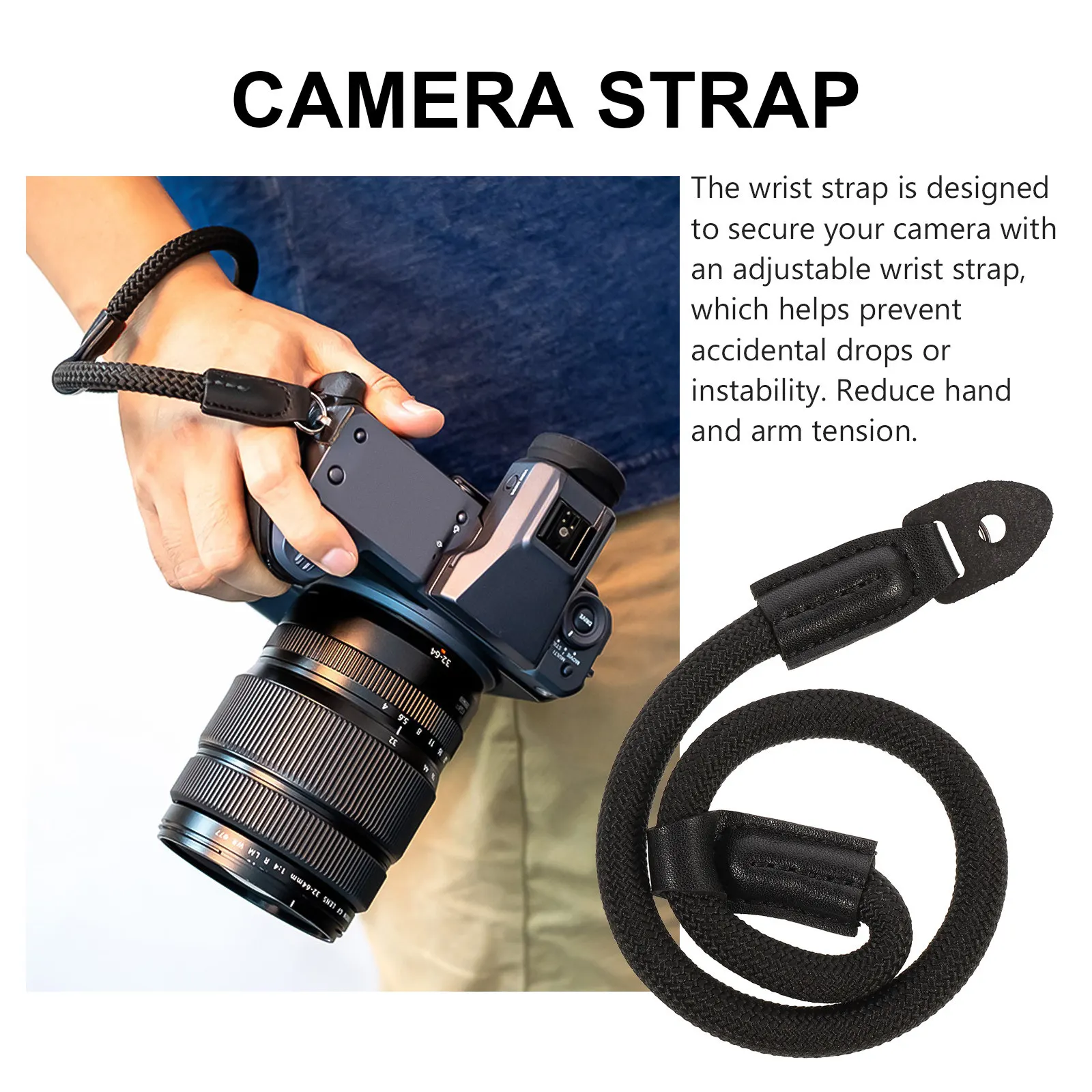 1Pcs 카메라 손목 스트랩 블랙 조절 가능한 안전 손목 로프 핸드 그립 Dslr 미러리스 카메라용 세련된 교수형 끈