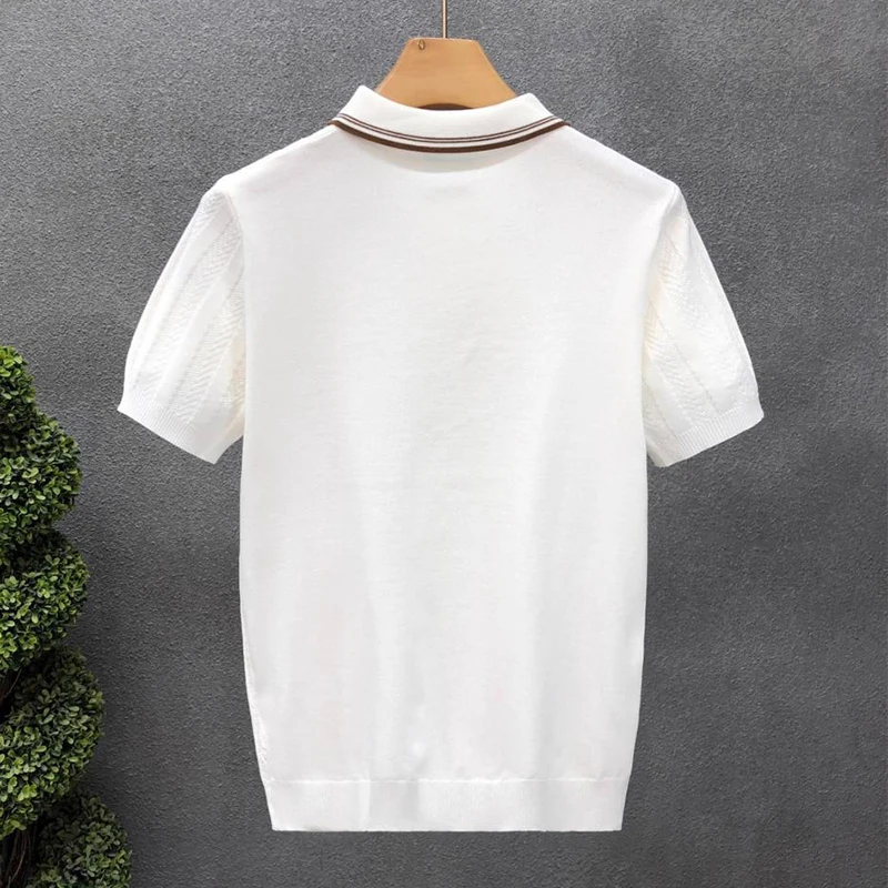 Fashionable Simple Striped Knit Polo Shirt Mens Summer Daily Leisure Breathable Knitted Tops Men Trendy Slim Short Sleeve Polos 11 S334aacc1e3134f8d95141370845c4427F