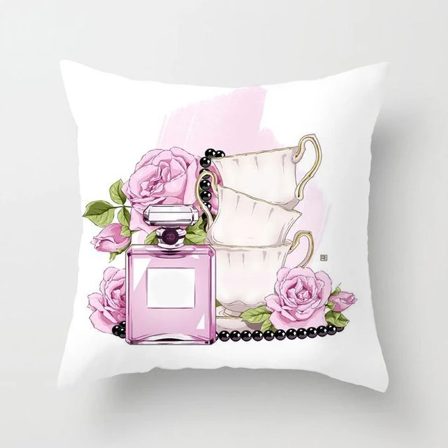Pink Hand Paint Flowers Pillows Perfume Bottles Cushion Cover Polyester  45X45 50X50 Home Decorative Sofa Couch Throw Pillow Case - AliExpress