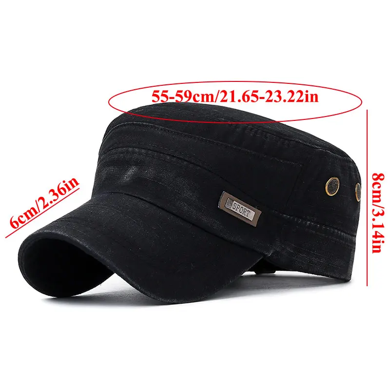 Men Military Cap Summer Spring Casual Cadet Hat Washed Cotton Flat Top Caps Unisex Vintage Army Hats