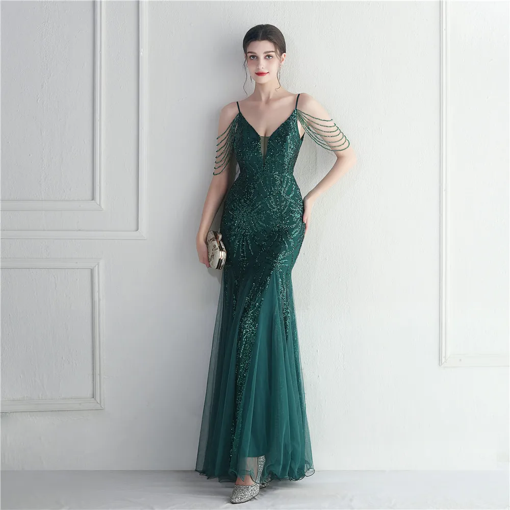 

Ashely Alsa Saudi Arabic Women Formal Occasion Dresses V Neck Beading Sequin Mermaid Party Prom Dress Pageant Robes Habillées