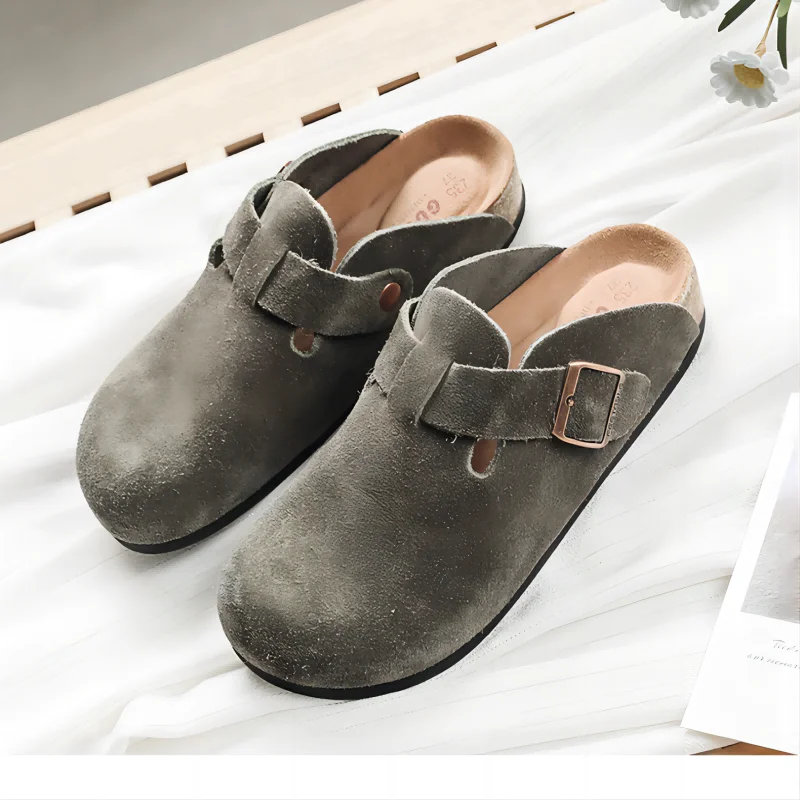 Guoluofei Clogs Women's Men Cow Suede Genuine Leather Round Toe Slippers Outdoor Casual Beach Cork Sandals