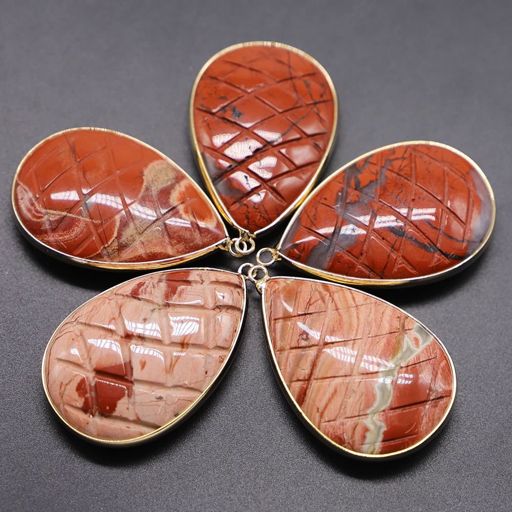 Charm Natural Tiger's Eye Stone Cut Bread Edge Pendants Water Drop Jewelry Handmade Earrings Necklace Accessories Wholesale 6Pcs