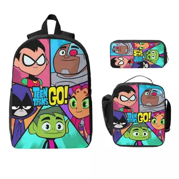 3Pcs Teens Titans Go Beast Boy Backpack Set for Boy Girl Pencil Boxes Bookbag Sets with Lunch Box For School Students Knapsack 1
