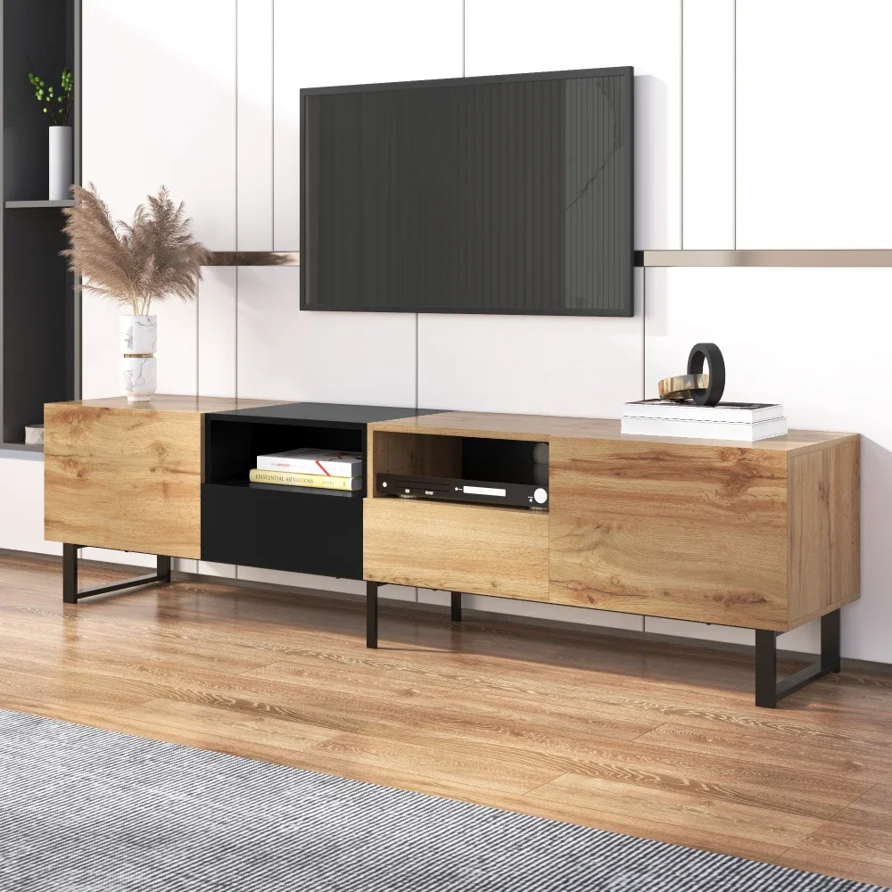 Moderner TV-Ständer aus schwarzem Holz – geräumiger Stauraum und robuste Konstruktion | Ideal für Wohnzimmer, langlebige Wohnmöbel – Detail 10