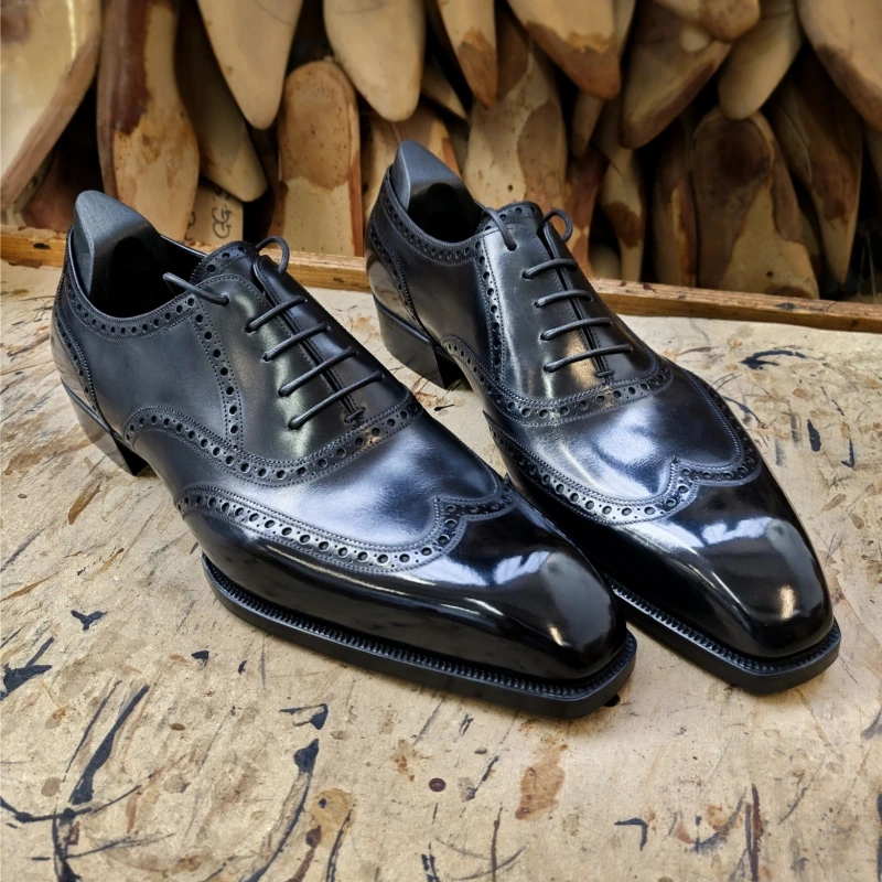 

Black Oxford Shoes for Men Lace-up Square Toe Spring Autumn Handmade Men Dress Shoes Free Shipping Size 38-46