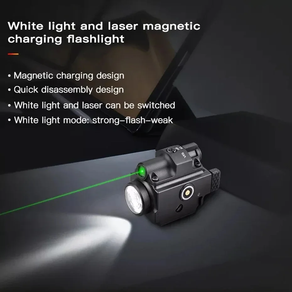 Richfire Tactical LED Flashlight 800lumens Green 2 in 1 Combo Rail Mounted with Magnetic Charger for Hunting