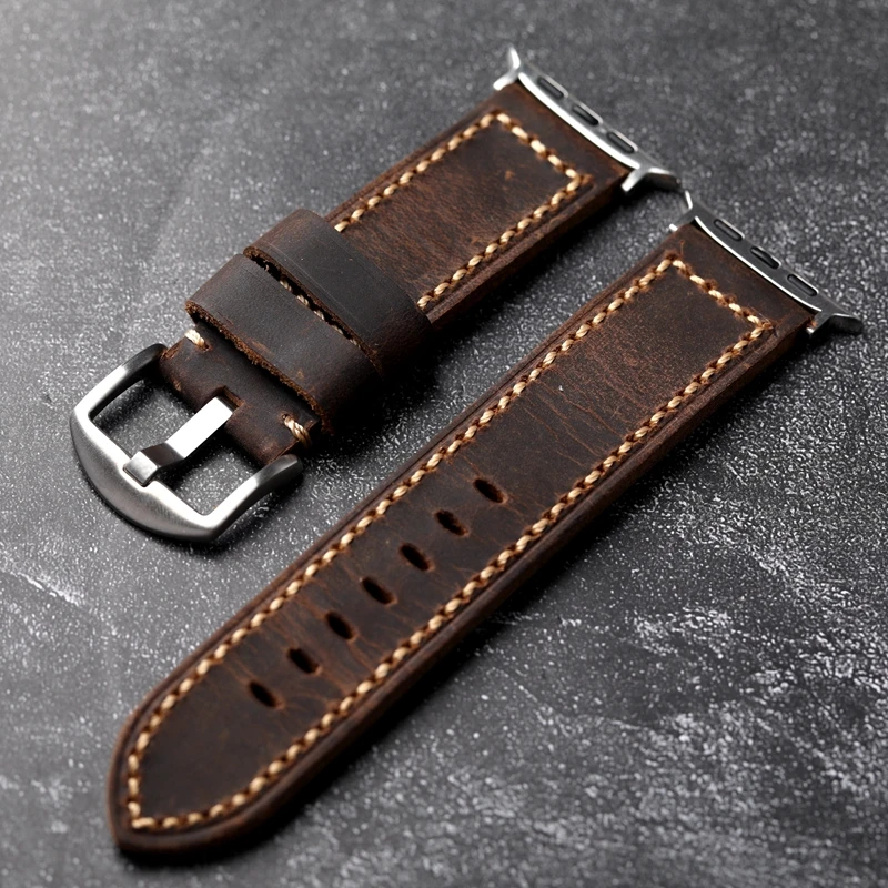수제 이탈리아 소가죽 시계 밴드, 애플 워치 49mm 45mm, iwatch8 울트라 라이트 브라운 송아지 남성용 가죽 스트랩, 두꺼운