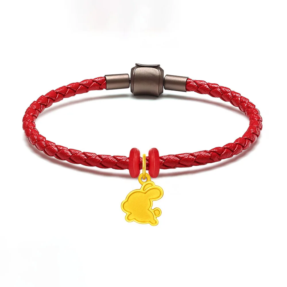 

Женский браслет из натуральной кожи, с 3d-изображением кролика, 24 К, желтое золото 999 пробы