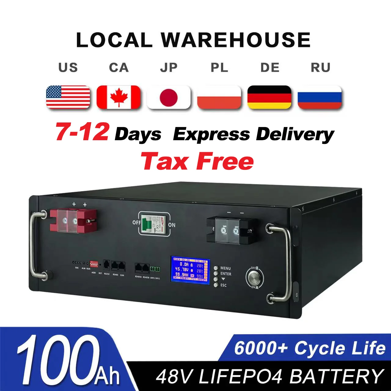 Lifepo4 48V 100Ah Pacco Batteria 51.2V 200Ah 120Ah 50Ah Batteria Al Litio 6000 + Cicli Per Casa Rv Solare Off-Grid 48V Lifepo4 Nessuna Tassa