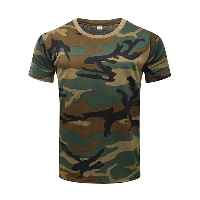 Outdoor Sports Men T-Shirts Camouflage Quick Dry O Neck Short Sleeve Tops Shirt Military Army Camo Hiking Hunting T Shirt CL