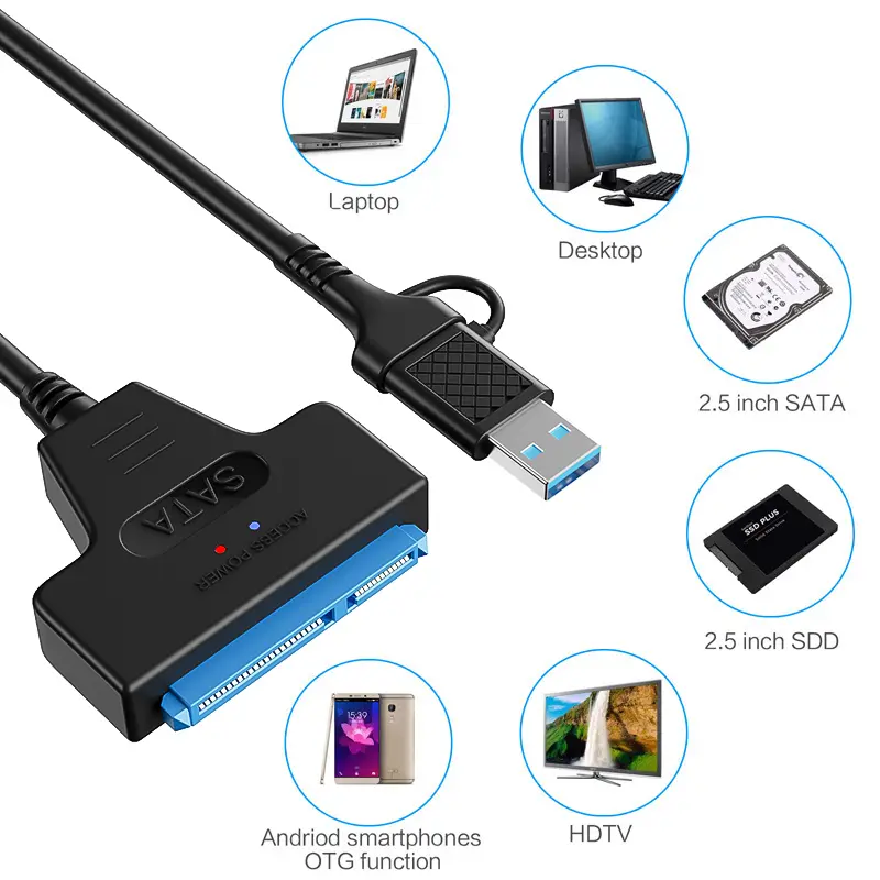 New USB 3.0 3.1 SATA to USB Cable USB 3.0 to SATA III Hard Disk Adapter Compatible With 2.5-inch Hard Drives SSD UASP Support image 2