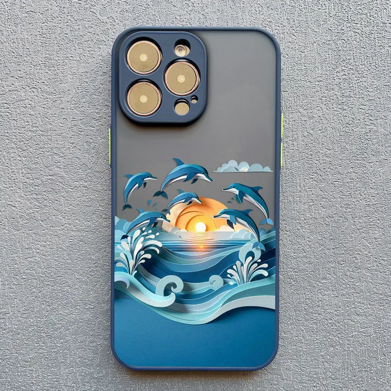 Ocean Adventure Marine Life Phone Case featuring Sharks and Dolphins with Blue Sea Waves Design