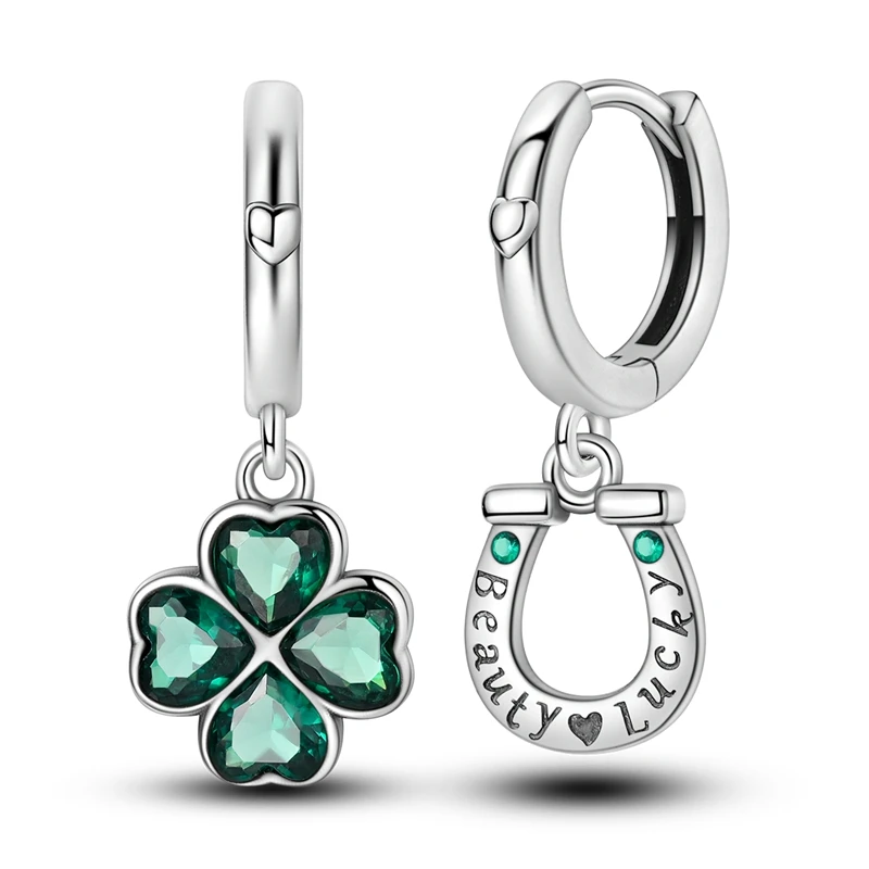 S334bc820125c463fb3e48eb7a9ec5bc65 Original 925 Sterling Silver Green Clover Ladybug Earrings Women Zircon Ear Studs Hoop Earring Anniversary Jewelry Gift Mallzona