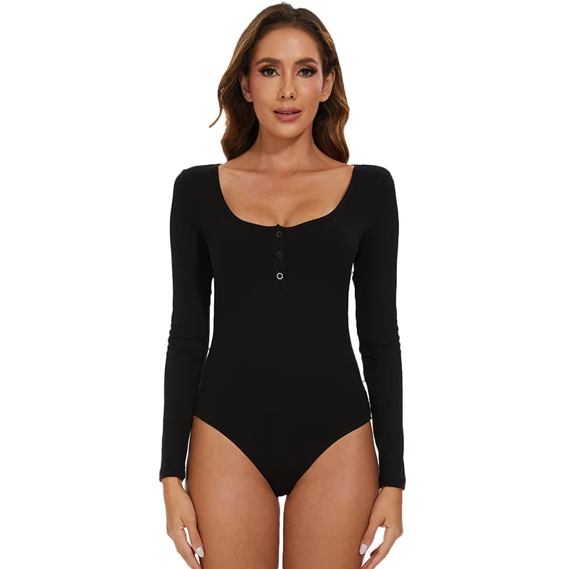 Women Round Neck Body Shaper Long Sleeve Shapewear Sexy Ribbed Bodysuit Front Button Compression Fitness Tummy Control Outfit 11 S334bcb52553c43b3999b1fa23def2a31e