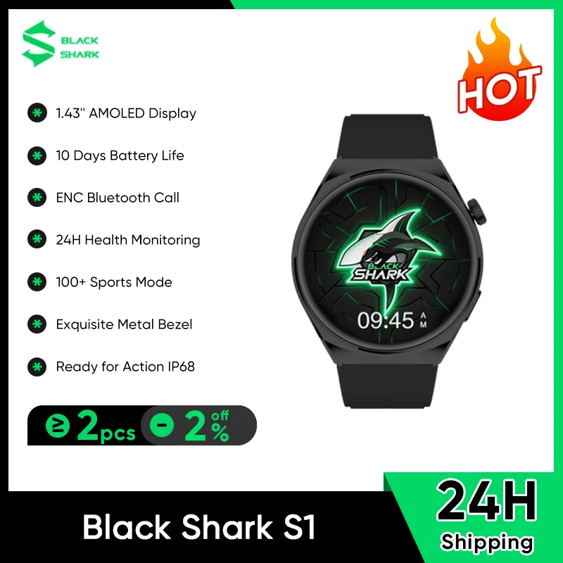 

Original Black Shark S1 Smartwatch 1.43'' AMOLED Screen Health Monitoring Fitness Watch 10 Days Battery Life