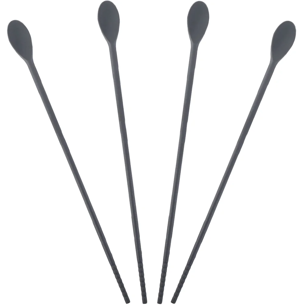 

2 Pairs Silicone Chopsticks and Spoons Household Beverage Stirring Mixing Korean Cutlery Dual-end Double Kitchen Gadget Swizzle