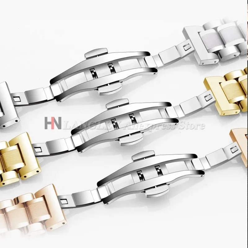 Elegant Curved End Stainless Steel Watch Strap with Butterfly Buckle