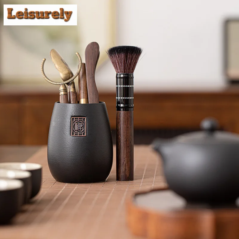 Zen Black Pottery Blessing Arrive Tea Six Gentlemen Handmade Tea Tool Canister Tea Tool Set Teaware Utensils Drinkware Craft