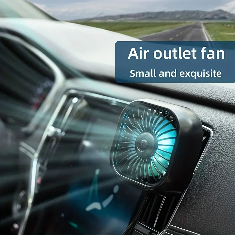 1 PC Car Mounted Small Fan USB Small Electric Fan for Car Air Outlet Gale Cool Colorful Light Fan Automotive Supplies