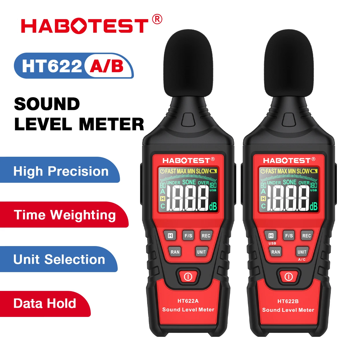 Digital Sound Level Meter Noise Tester Sound Detector Decible Monitor 30 130dB With USB Data Connection Function HABOTEST HT622 sound level meter digital noise meter