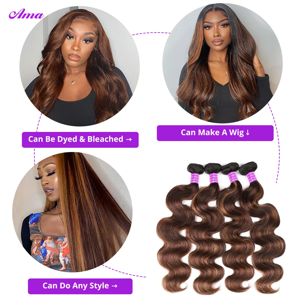 FB 30 Ombred Body Wave Bundles With Closure 1b 4/30 Colored Human Hair human hair bundles