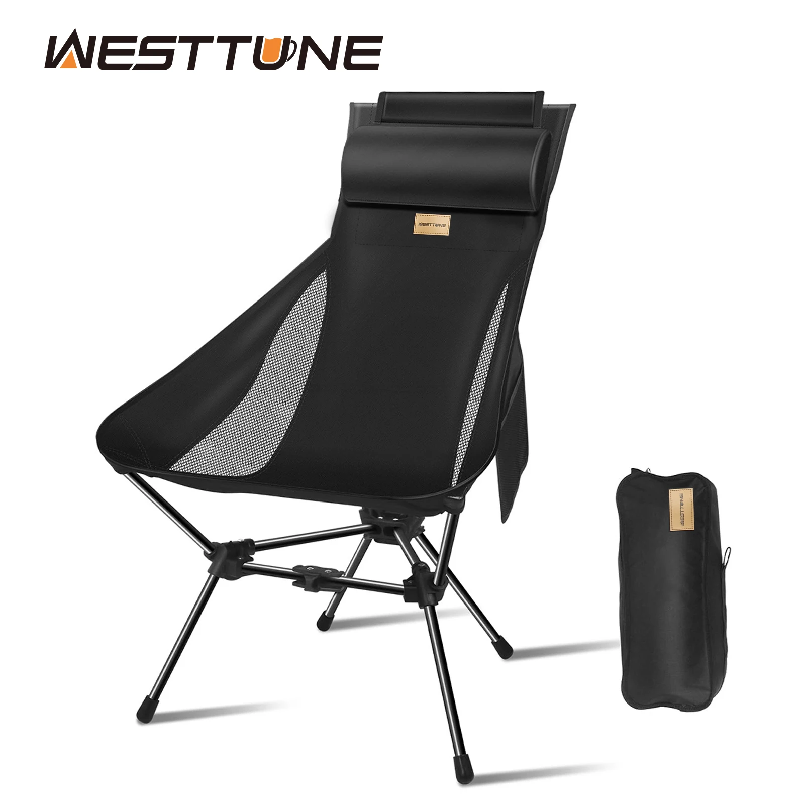 Chaise lune camping pliante WESTTUNE avec appui-tête pour pêche relaxante - Ultralégère