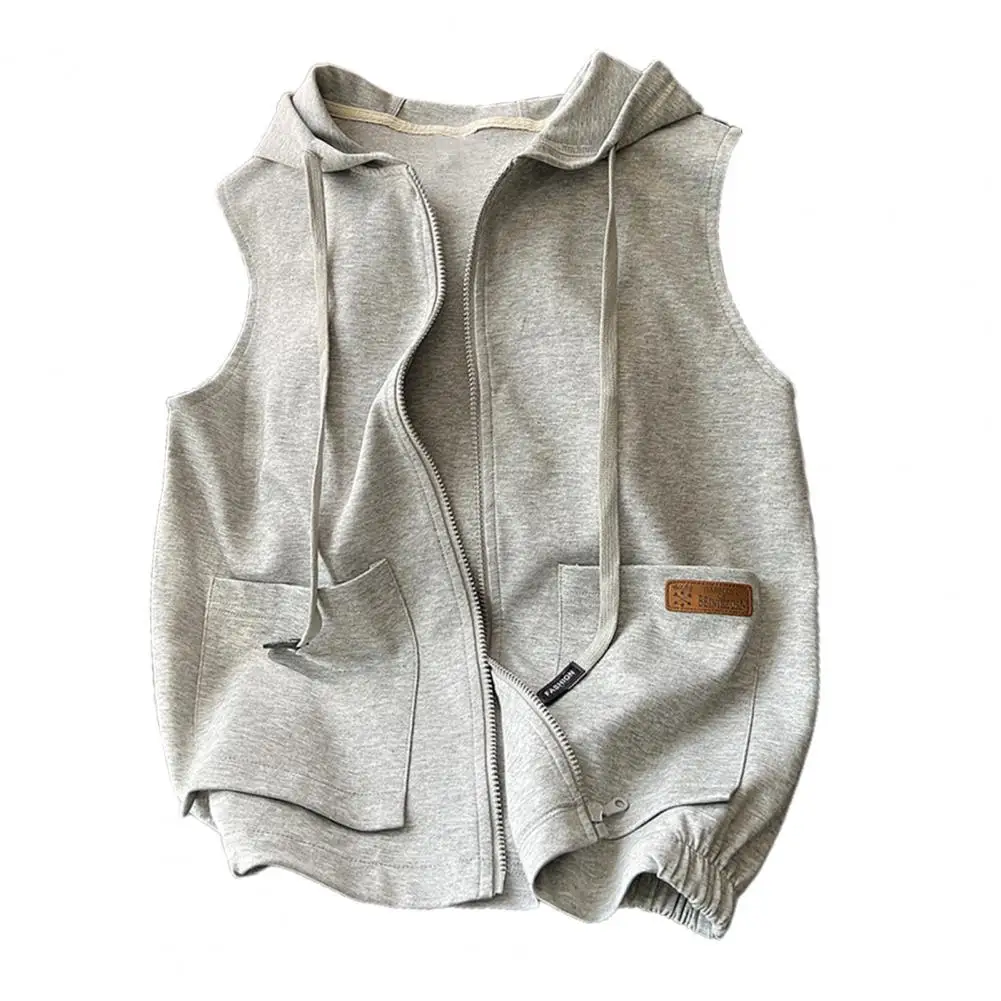 

Breathable Athletic Shirt Stylish Hooded Zip-up Vest for Women with Drawstring Waist Side Pockets Slim Fit Breathable for Summer