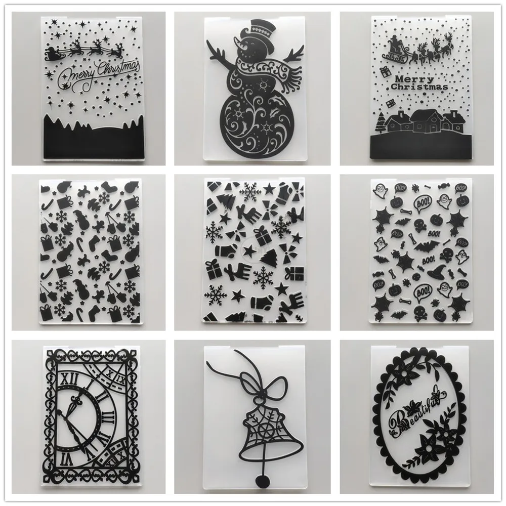 (28 Styles) 2022 Christmas Embossing Folders for Scrapbooking Paper Album Cards Making Supplies 3D Plastic Cutting Dies Crafts