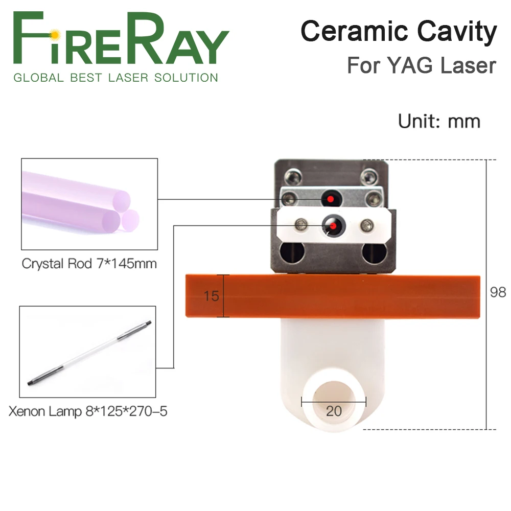 FireRay YAG Laser Single Lamp Ceramic Cavity Xenon Lamp 8*125*270mm Crystal Rod 7*145mm for YAG Laser Welding Machine 3
