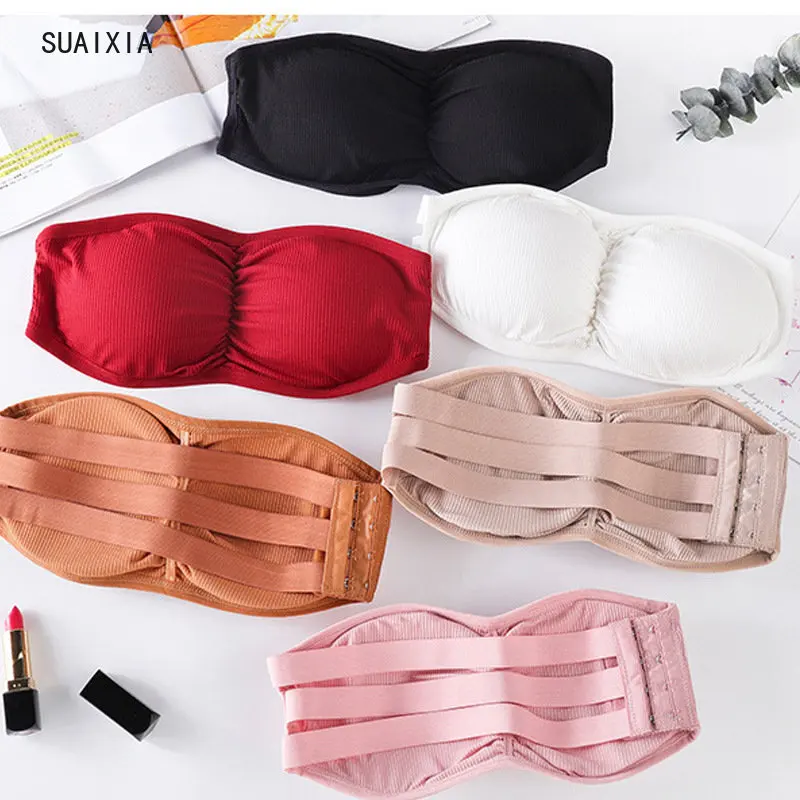 

New One Piece Tube Tops Women Invisible Bra Intimates Strapless Bustier Screw Thread Breathable Wrapped Chest Underwear