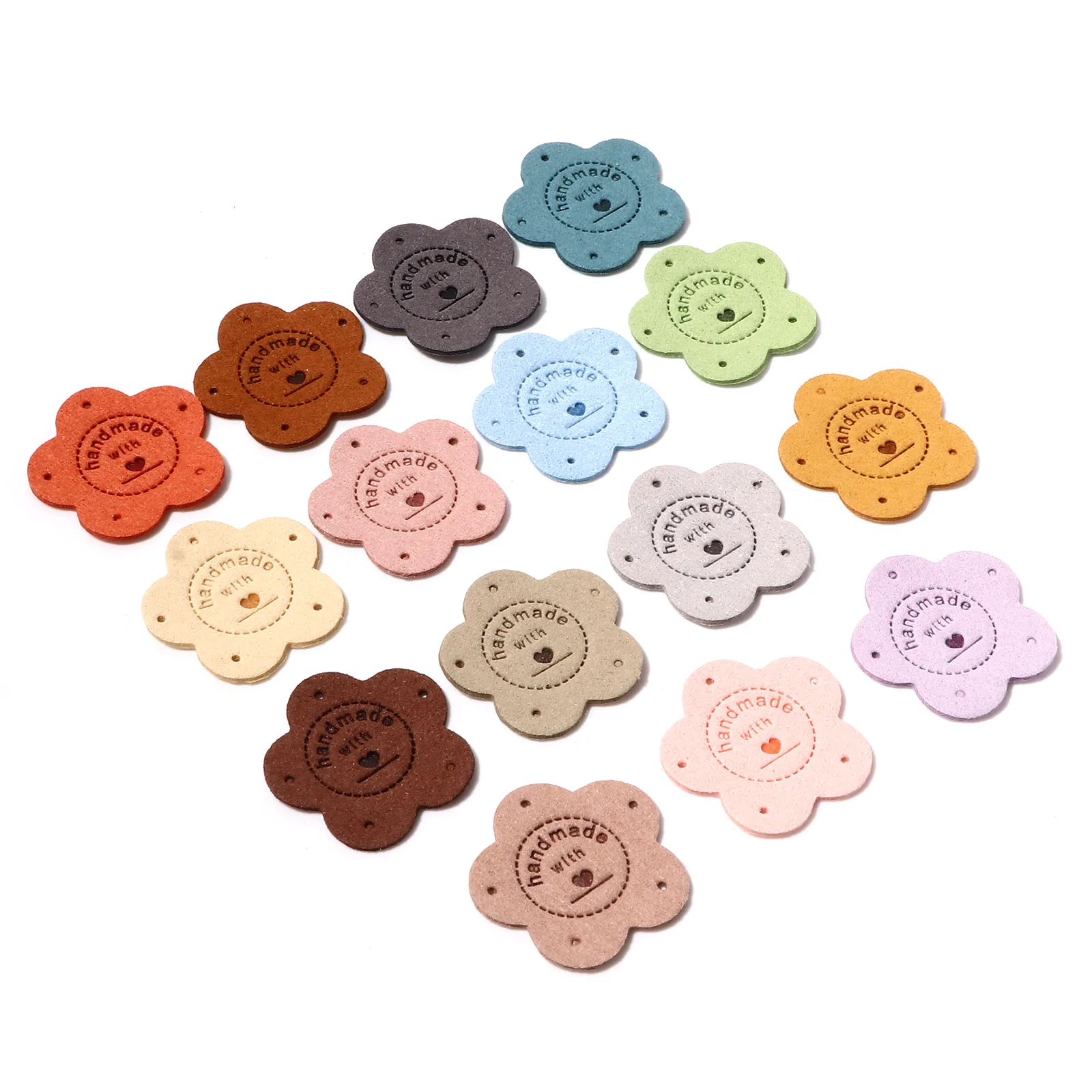 10 PCs PU Leather Label Tags Flower Leaves " Handmade " Clothing Sewing Accessories Hat Faux Suede Garment Tag 3.5cm x 3.5cm