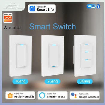 Matter WiFi สมาร์ทสวิตช์ไฟ 100-240V 1/2/3 GANG ต้องการ Neutral Wire Control ทํางานร่วมกับ Smart Life & Tuya APP Alexa Google Home 1