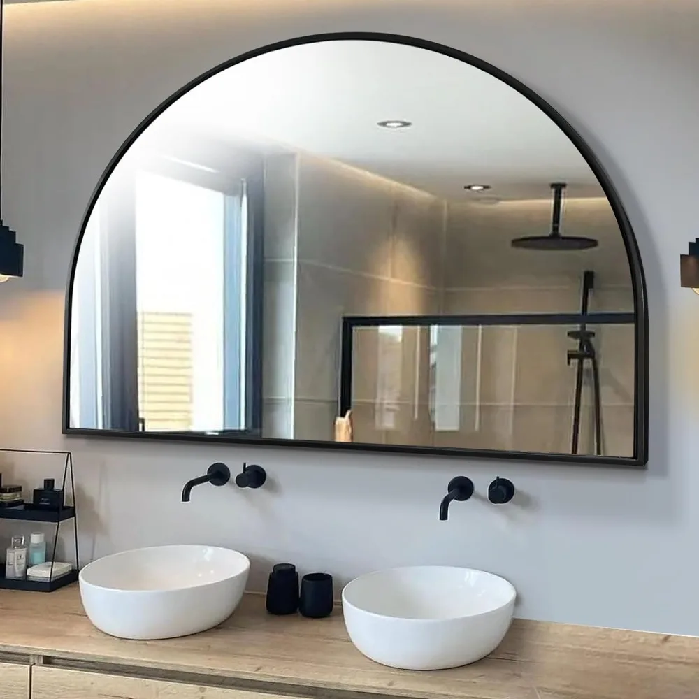 Big Black Arched Mirror,Large Farmhouse Bathroom Mirror,,Horizontal Wide Arch Mirror for Entryway/Living Room/Fireplace 48"X36"