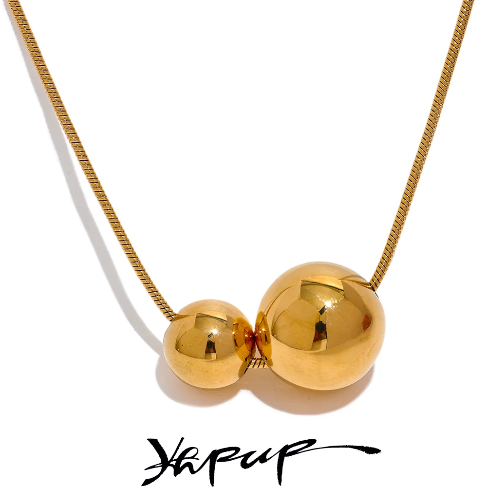 Yhpup Stainless Steel Round Ball Beads Pendant Necklace