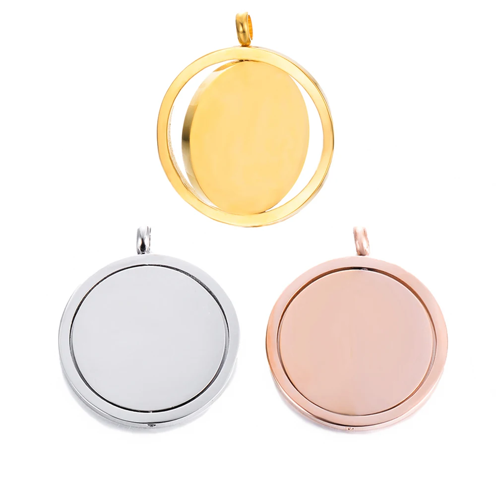 

3PCS Stainless Steel Rotatable Round Pendant Blank Tag To Record Metal Statement Name DIY Necklace Jewelry Polished Wholesale