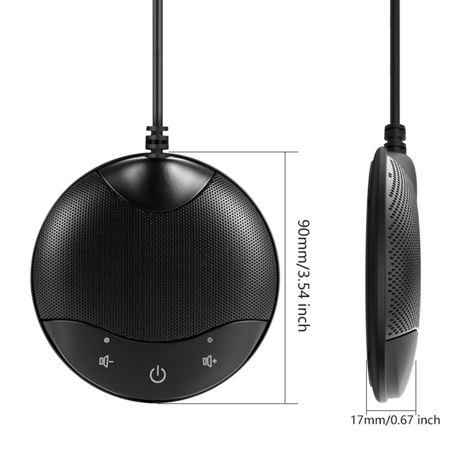 휴대용 USB 회의 마이크, 무지향성 콘덴서 마이크, 음소거 및 볼륨 조절 기능, 노이즈 캔슬링, 360 °