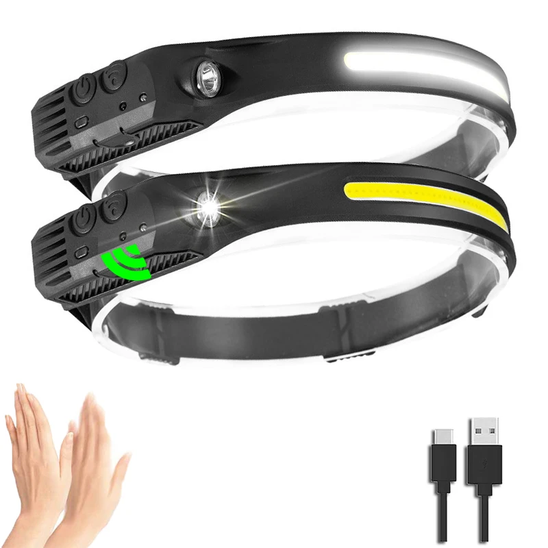 Headlamp COB LED Flashlight Rechargeable Light for Fishing Camping Equipment