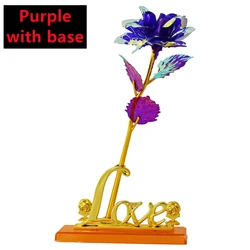 Valentine's Day Eternal 24K Gold Foil Rose with LED Lights - Lasting Love Decorative Gift (Purple with base)
