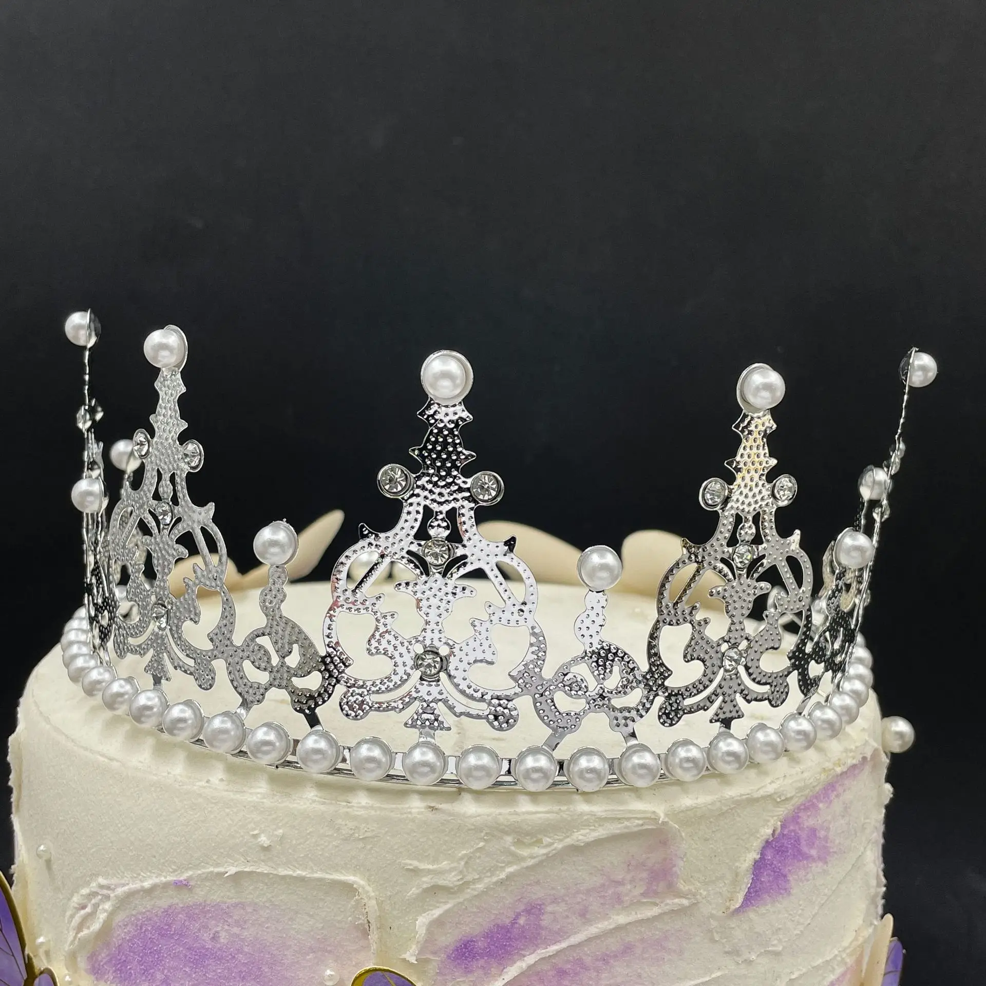 Pearl Crown Half Crown Cake Decoration Flower Ornaments Children's Hair Ornaments 1Pc