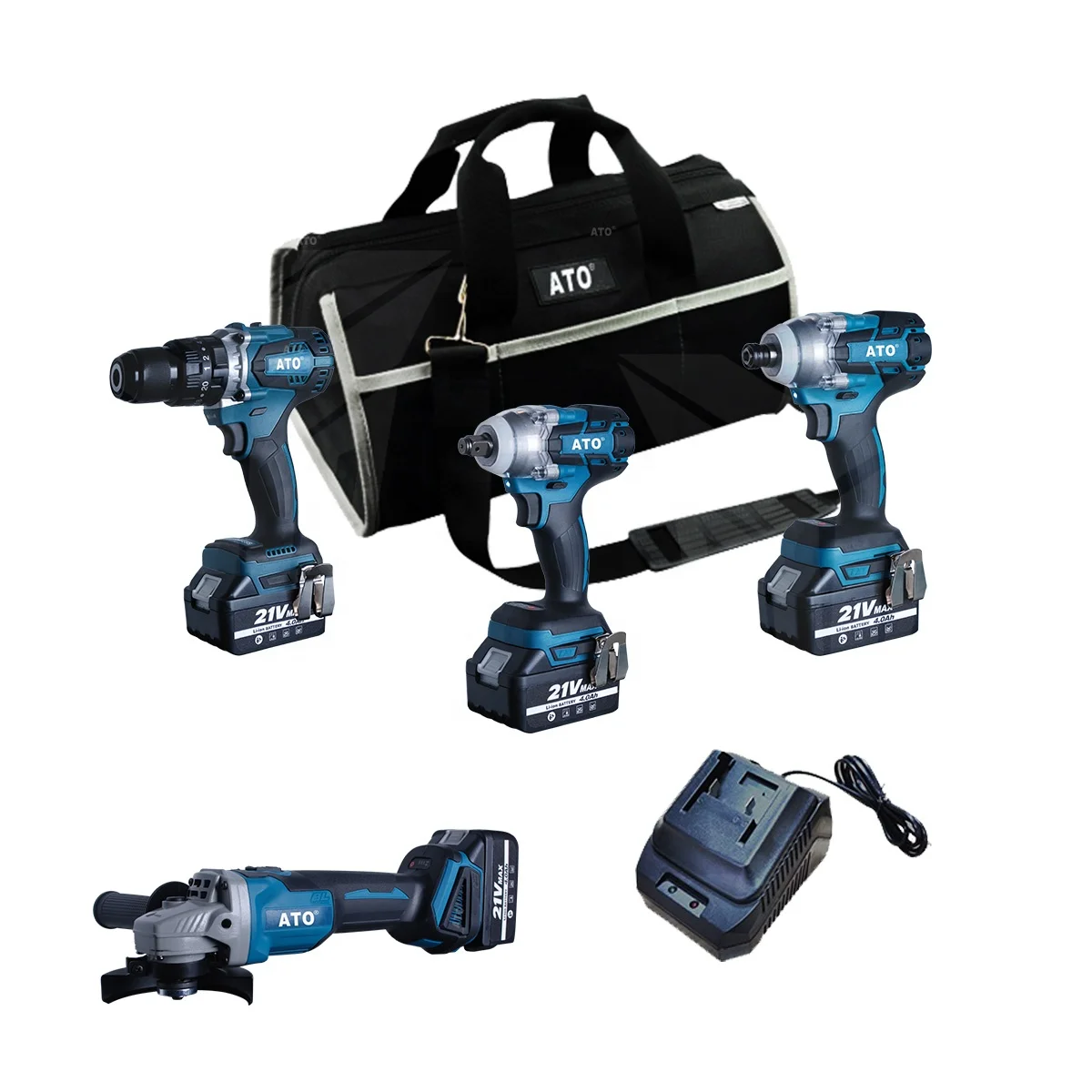 

ATO power tools CB2004 brushless cordless lithium-ion battery impact drill wrench 4 in 1 tools combo kits set 15-piece combo