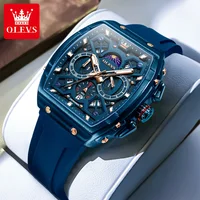 OLEVS 2942 Mens Watch Silicone Strap Moon Phase Tonneau Quartz Watch Waterproof Luminous Sports Date Watches For Men Gift Luxury