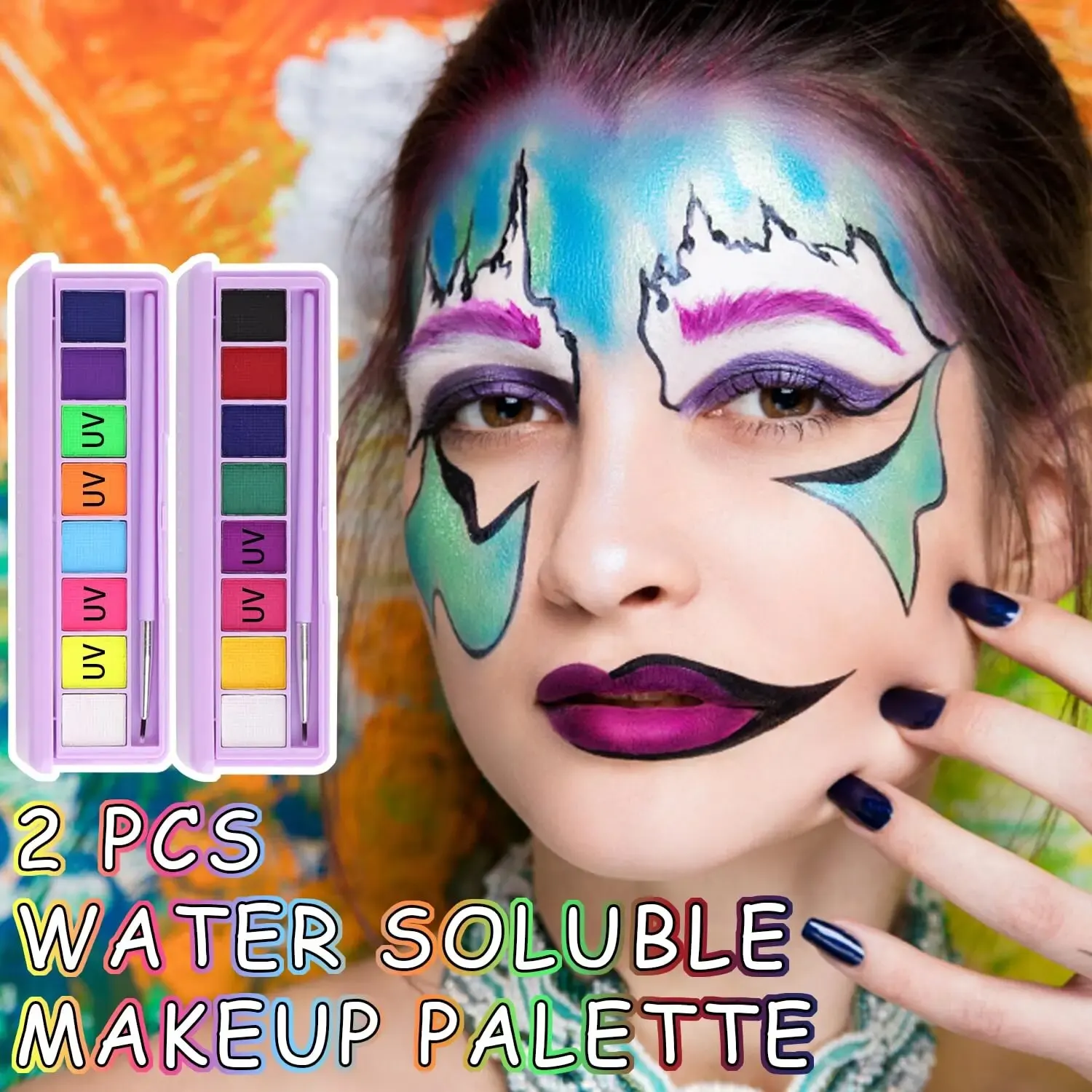 Water Activated Eyeliner Palette Neon Face Paint Colored Halloween Liner Eyeliner UV Blacklight Fluorescent Glow Face Body Paint body face paint,face body paint
