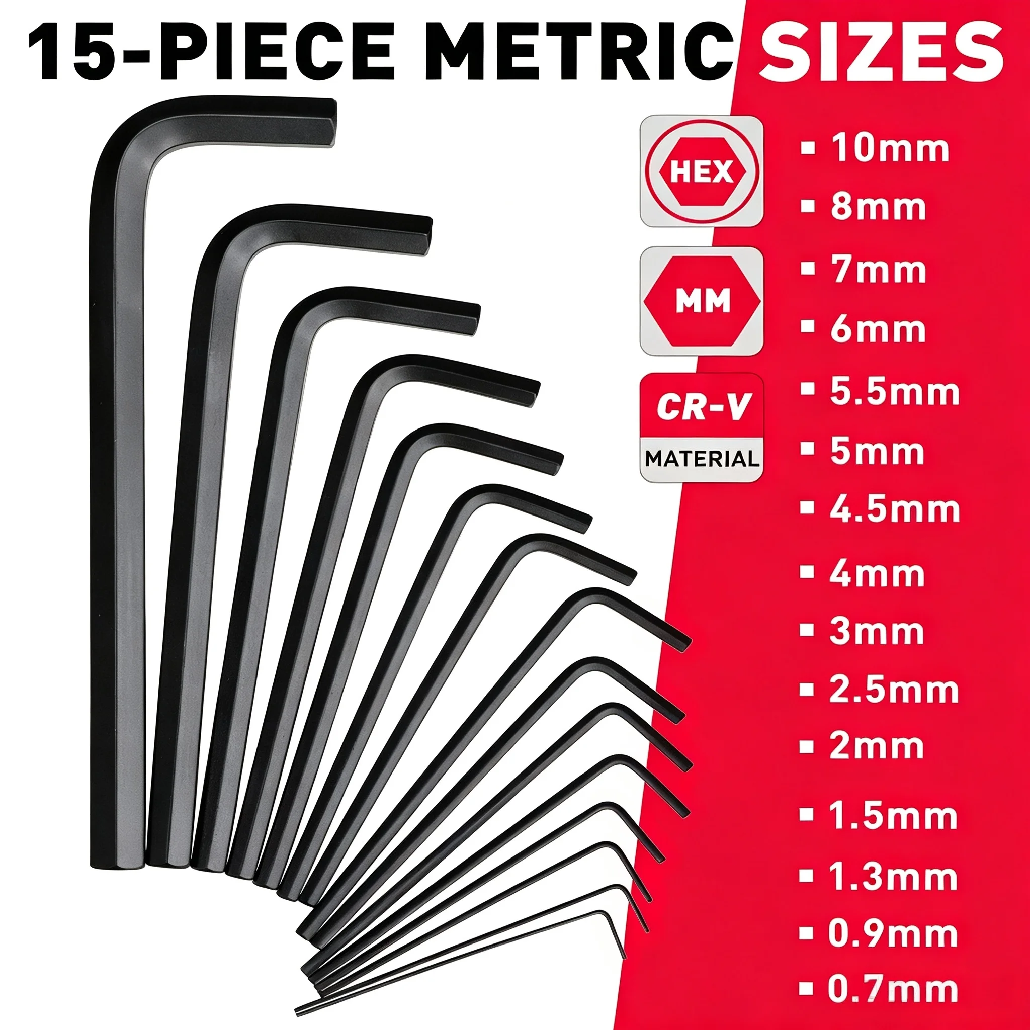32-Piece Metric & SAE Hex Key Wrench Set – L-Shaped Allen Keys with Chrome Vanadium Steel Construction & 2x Extension Handles 2