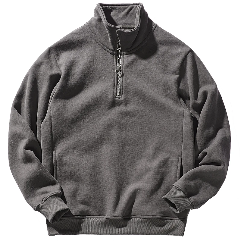 Half-zip High-necked Austrian Fleece Sweater Men's Autumn and Winter Japanese Vintage Solid Collar Loose and Versatile Sports
