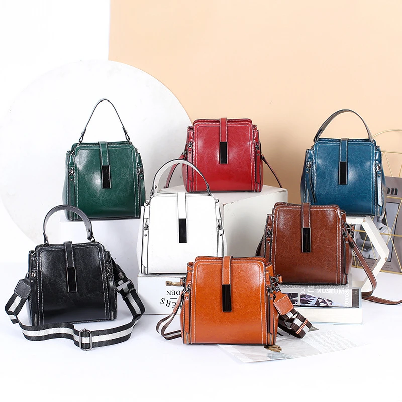Toptrends Genuine Leather Wide Strap Small Shoulder Crossbody Bags For Women 2025 Luxury Designer Bucket Tote Ladies Handbags 5