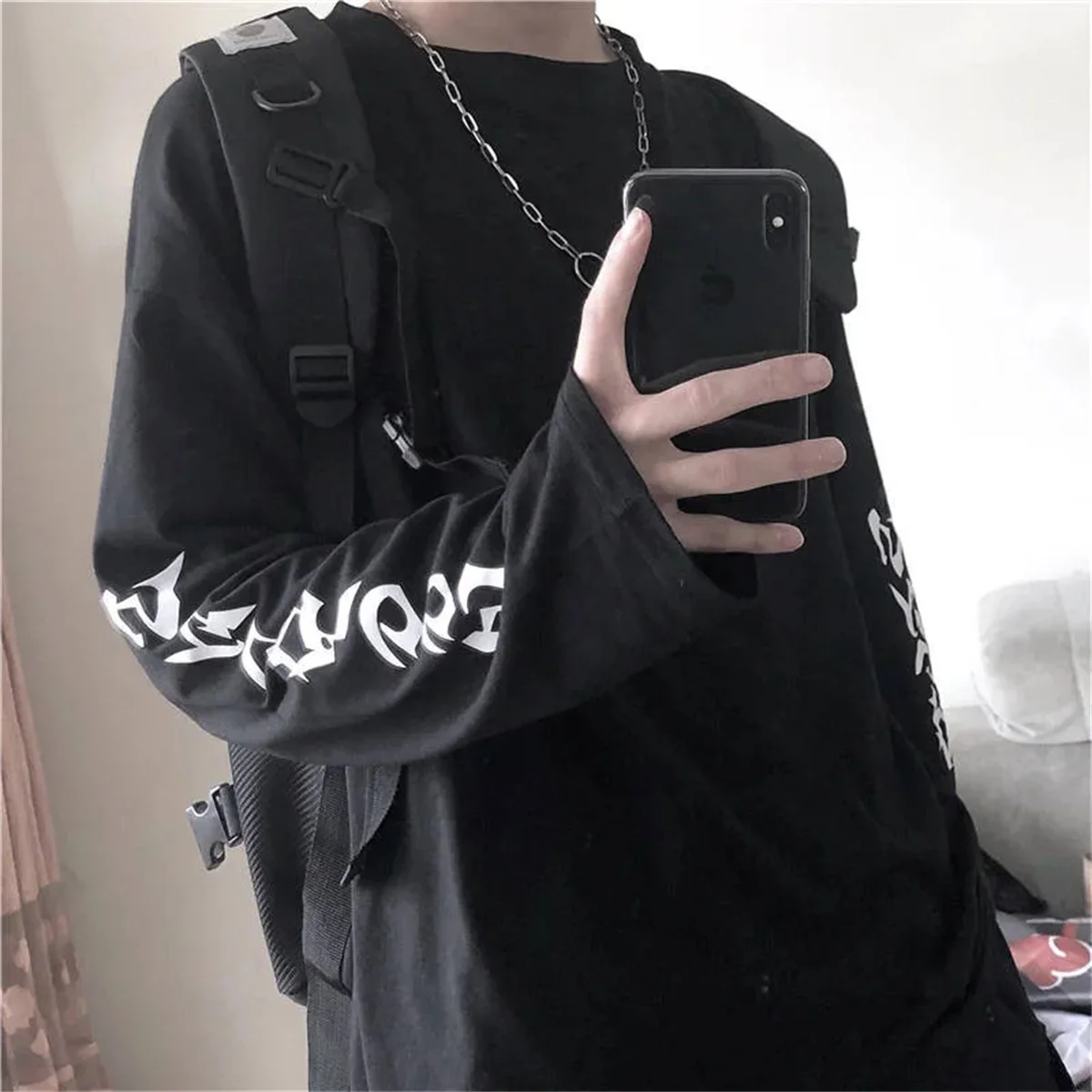 Cool 하라주쿠 Ins Tshirt 힙합 티셔츠 남성 여성 캐주얼 한국 T 셔츠 긴 소매 느슨한 Tshirt streetwear 가을 탑 남성