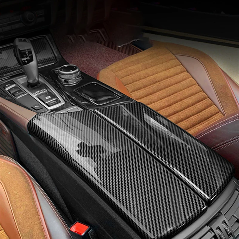 CarbonFiberCentralConsoleArmrestBoxProtectiveCoverTrimForBMW